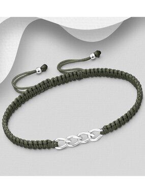 925 Sterling Silver Chain Link Bracelet with Adjustable Thread Bracelet